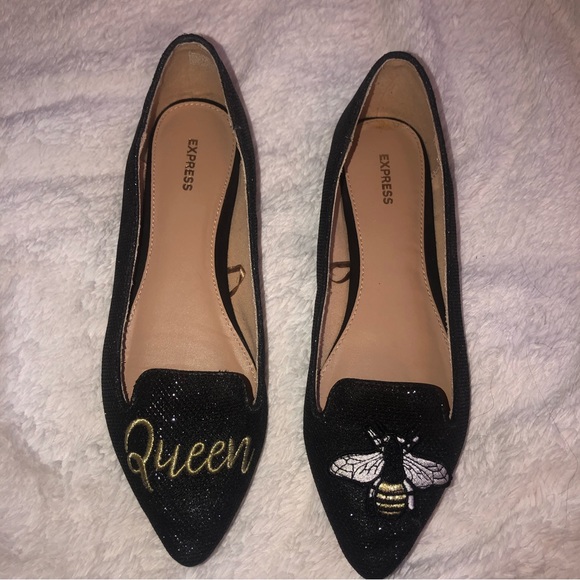 Express Shoes - Express Queen bee black sequins pointed flat size 7